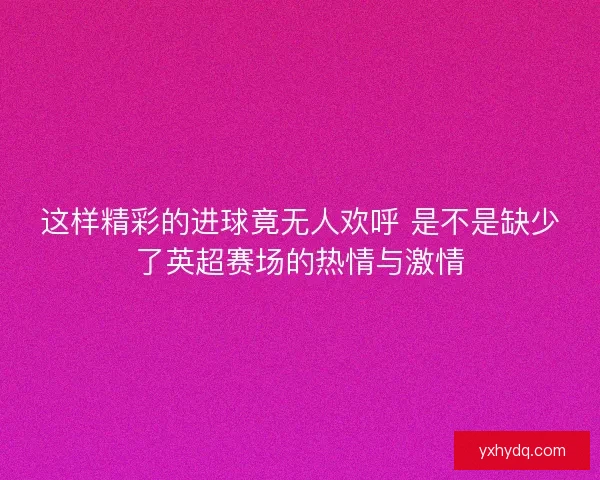 这样精彩的进球竟无人欢呼 是不是缺少了英超赛场的热情与激情